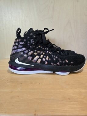 Nike Lebron Kids Black Knit Sneakers with Purple Accents